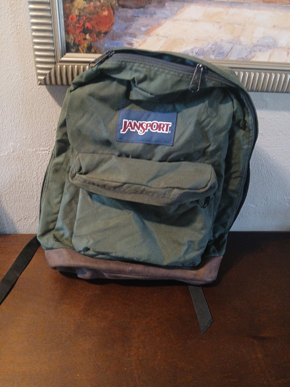 Jansport Olive Green Backpack with Brown Base